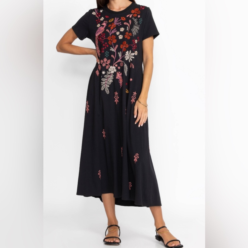 Johnny Was knit Zuzu Floral Embroidered Black Dress